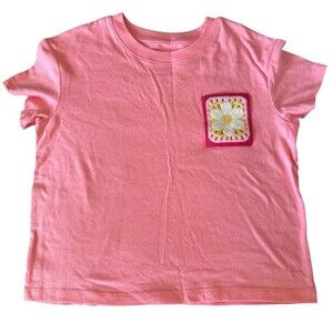 Cat & Jack Girls T-Shirt Size L 10/12 Pink Short Sleeve Daisy Pocket Patch
